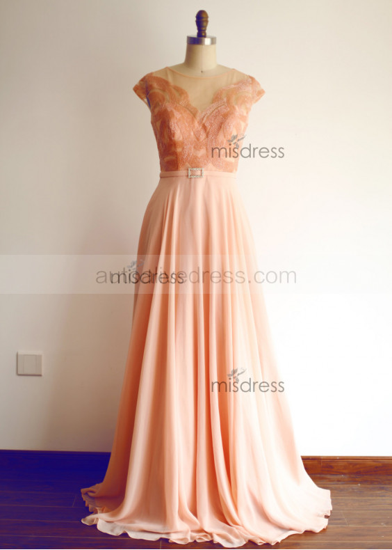 Coral Beaded Chiffon Long Prom Dress Coral Beaded Chiffon Long Prom Dress